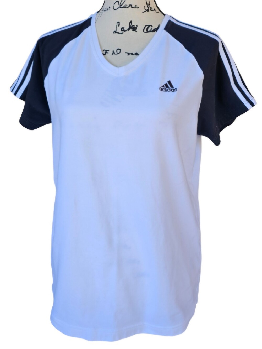 Adidas Women's White & Black V-Neck Athletic Tee